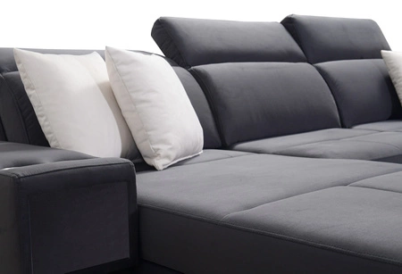 Narożnik z funkcją spania Elgin szary / biały lewostronny narożnik z regulowanymi zagłówkami praktyczne szuflady w boczkach mebla