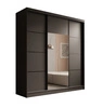 Szafa przesuwna z lustrem Keri 200 cm czarna funkcjonalna szafa do nowoczesnego wnętrza dekoracyjne poziome listwy wewnętrzne szuflady