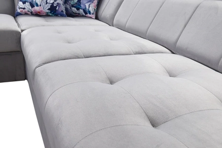 Narożnik z funkcją spania Hampton III kwarcowy róż lewostronny komfortowy narożnik wykonany z gładkiej i miękkiej tkaniny typu velvet