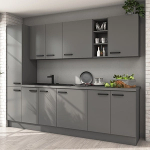 Zestaw mebli kuchennych Verdi 260 cm meble do kuchni odporne na wilgoć parę wodną i uszkodzenia wzbogacone metalowymi uchwytami