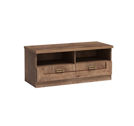 Szafka RTV Tade 118 cm dąb lefkas elegancki styl idealna szafka pod telewizor z szufladami do salonu lub pokoju dziennego metalowe uchwyty