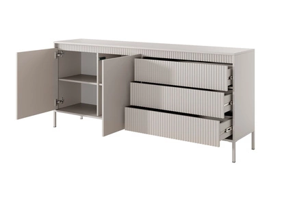 Komoda z szufladami Sesti 187 cm beżowa funkcjonalna i pojemna komoda o wyjątkowym designie idealna do salonu sypialni lub przedpokoju