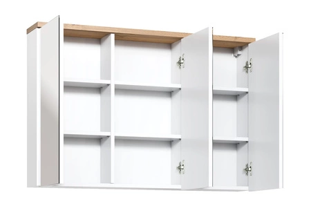 Szafka łazienkowa wisząca z lustrem Bali 100 cm biały / dąb wotan pojemna szafka do łazienki o minimalistycznej konstrukcji