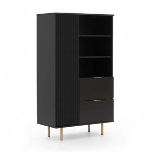 Komoda wysoka Sula 80 cm czarna elegancka i funkcjonalna komoda z szufladami z ryflowanym frontem wzbogacona o metalowe uchwyty