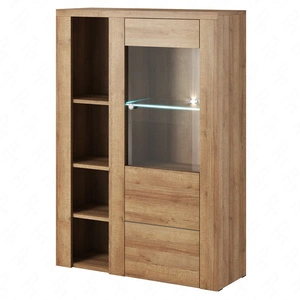 Witryna niska Larona 100 cm dąb riviera elegancka witryna do salonu prosta bryła idealna do każdego wnętrza elementy z bezpiecznego szkła hartowanego