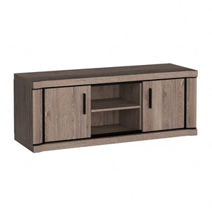 Szafka RTV Dallas 137 cm dąb truflowy / czarny nowoczesny design mebla wzbogacony o stylowe czarne dodatki szafka z drzwiami