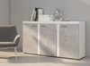 Komoda Rene 149 cm biała / jasny beton nowoczesne kształty komody w wyjątkowej stylizacji obrzeża wykończone specjalną okleiną