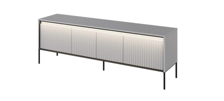 Szafka RTV Trend 167 cm szara praktyczna i stylowa szafka z ryflowanymi frontami wzbogacona o oświetlenie LED metalowa podstawa