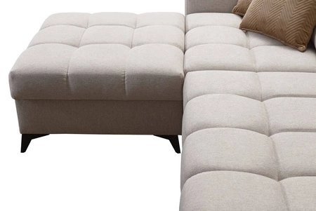 Narożnik z funkcją spania Bolmso musztardowy lewostronny narożnik z dwoma pojemnikami na pościel praktyczna szuflada w boczku mebla