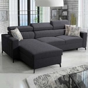 Narożnik z funkcją spania Savona grafitowy lewostronny wygodny i elegancki narożnik z regulowanymi zagłówkami dekoracyjne przeszycia