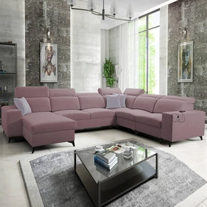 Narożnik z funkcją spania Kelly Sleek VIII lawendowy róż lewostronny stylowy narożnik do salonu zapewnia komfort podczas wypoczynku