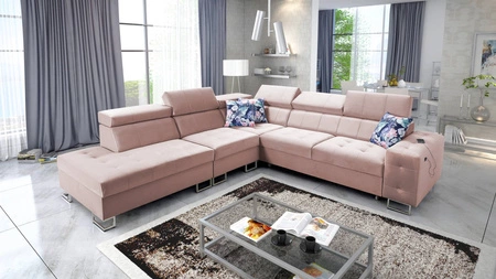 Narożnik z funkcją spania Hampton IX kwarcowy róż lewostronny stylowy i nowoczesny design narożnika idealny mebel do każdej aranżacji