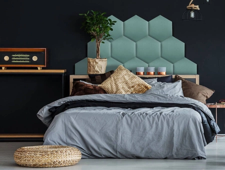 Panel tapicerowany Heksagon 30x26 cm morski stylowy panel ścienny welurowa tkanina modna dekoracja każdego wnętrza