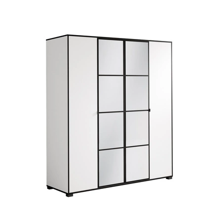 Szafa z lustrem Osma 180 cm biały / czarny oryginalny design drzwi szafy na ubrania wzbogacone uchwytami krawędziowymi prosta forma