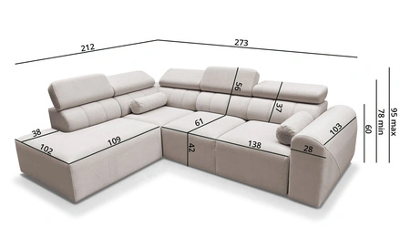 Narożnik z funkcją spania Cantare VII ciemny beż lewostronny narożnik z pojemnikiem na pościel wykonany z trwałej tkaniny typu plusz