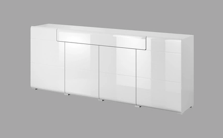 Komoda z szufladą Toledo 208 cm biała / biały połysk nowoczesny design fronty komody delikatnie zaoblone