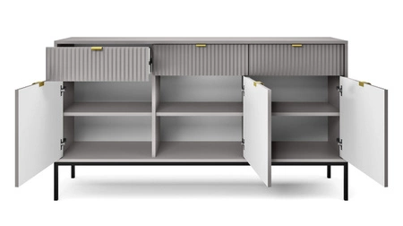 Komoda z szufladami Lovro 154 cm szara nowoczesny design zachwyci miłośników wyrazistych wnętrz