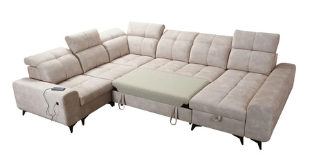 Narożnik z funkcją spania Buffalo VIII kremowy prawostronny wysokiej klasy narożnik do salonu z pojemnikami wysoka jakość wykonania