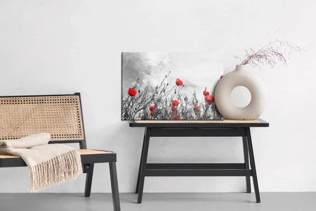 Obraz na płótnie maki na czarno białym tle 100x70 cm ozdoba każdego wnętrza obraz w wyrazistej kolorystyce wysoka jakość wykonania