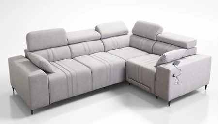 Narożnik z funkcją spania Castel II Lux szary brąz prawostronny wygodny narożnik do salonu z komfortowym wysuwanym podnóżkiem