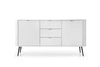 Komoda z szufladami Zoya 168 cm biała elegancki design owalny kształt bryły osadzony na metalowych nogach gustowny ryflowany front