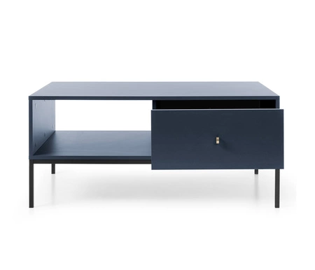 Zestaw mebli Mono granatowy minimalistyczny design meblościanka do salonu lub pokoju dziennego stylowy złoty uchwyt