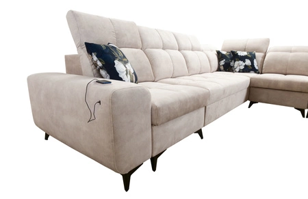 Narożnik z funkcją spania Buffalo XI żółty prawostronny stylowy narożnik rozkładany z trzema pojemnikami na pościel welurowa tkanina