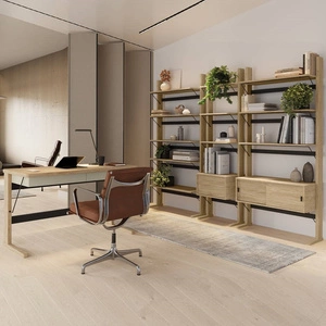 Zestaw mebli biurowych Ollie dąb olejowany / beżowy / czarny designerskie meble w minimalistycznym stylu idealne do każdego wnętrza