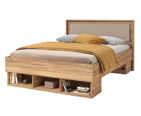 Łóżko Impressio 140x200 cm dąb mauvella / ciemny beżowy nowoczesny styl idealne łóżko z wysokim zagłówkiem do sypialni lub pokoju młodzieżowego