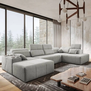 Narożnik z funkcją spania Tesalia VI szary popiel lewostronny nowoczesny i komfortowy narożnik z funkcją przesuwanego oparcia