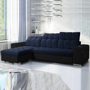 Narożnik z funkcją spania Luigi granatowy / czarny lewostronny narożnik z dwoma pojemnikami na pościel tkanina o ciekawej strukturze