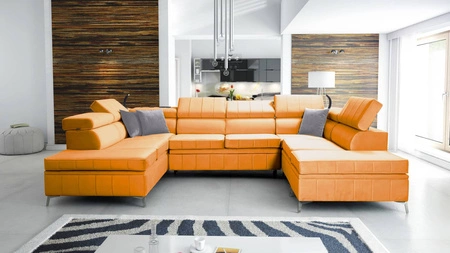 Narożnik z funkcją spania Rava VIII żółty lewostronny elegancki design gustowna bryła z gwarancją komfortu miękka tkanina