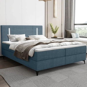 Łóżko kontynentalne Norco 160x200 niebieskie stylowe łóżko z pojemnikiem oświetlenie umieszczone w zagłówku nadaje wyjątkowości