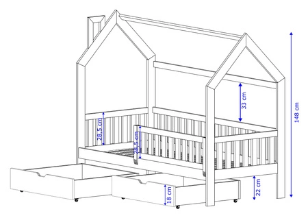 Łóżko drewniane Timon 70x140 cm białe nowoczesny design łóżko dziecięce domek wykonane z litego drewna sosnowego pojemne szuflady