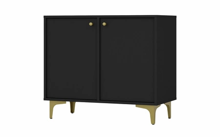 Meblościanka Kioto I czarny grafit stylowy design mebli do salonu elegancka meblościanka wsparta na metalowej złotej podstawie