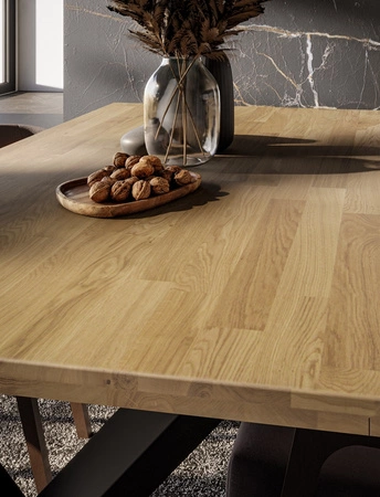 Stół Malmos 100x180 cm dąb olejowany / czarny elegancki stół do jadalni blat wykonany z litego drewna osadzony na stylowych nogach