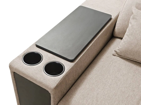 Narożnik z funkcją spania Tesalia VII miętowy prawostronny nowoczesny design komfortowe przesuwane oparcie szuflada w boczku mebla