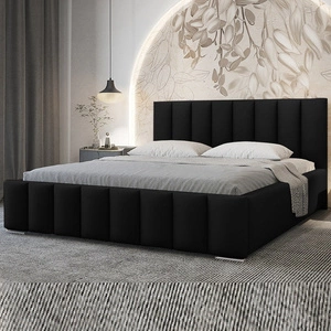 Łóżko tapicerowane Foggo 140x200 czarne stylowe łóżko z pojemnikiem na pościel wygodny zagłówek zachwyca eleganckim designem