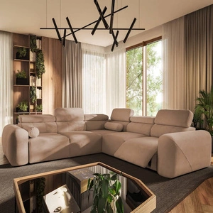 Narożnik z funkcją spania Cantare III Lux łososiowy prawostronny stylowy i komfortowy narożnik do salonu z podnoszonym podnóżkiem