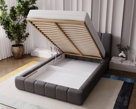 Łóżko tapicerowane Malmi 140x200 grafitowe stylowe łóżko z pojemnikiem na pościel wygodny zagłówek zachwyca eleganckim designem