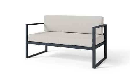 Sofa ogrodowa Monako antracyt / szary nietuzinkowa sofa z poduchami do ogrodu o prostym designie wytrzymała metalowa konstrukcja