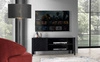Szafka RTV Malumi 135 cm czarna nowoczesna forma szafka pod telewizor z ozdobnym wzorem jodełki na frontach wysokie nogi