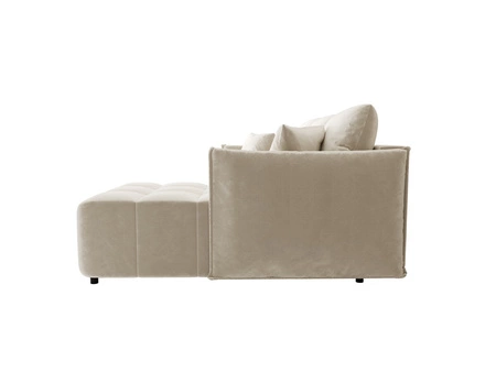 Narożnik z funkcją spania Oroso beżowy prawostronny miękka tkanina typu velvet z powłoką hydrofobową pojemnik na pościel