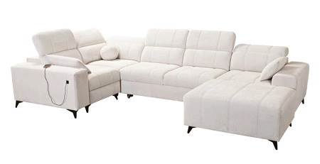 Narożnik z funkcją spania Penejos IV Lux ciemny beżowy prawostronny stylowy narożnik rozkładany z komfortowym wysuwanym podnóżkiem