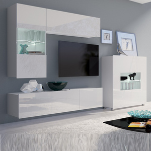 Meblościanka Apulia III biały połysk wyjątkowo stylowa meblościanka proste bryły wpisujące się w każde wnętrze