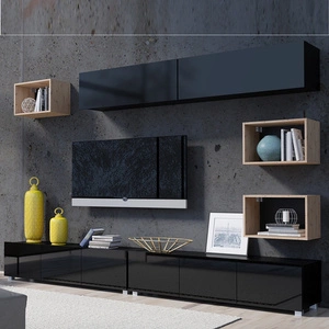 Meblościanka Apulia XXXI czarny połysk / dąb artisan wyjątkowo stylowa meblościanka proste bryły wpisujące się w każde wnętrze