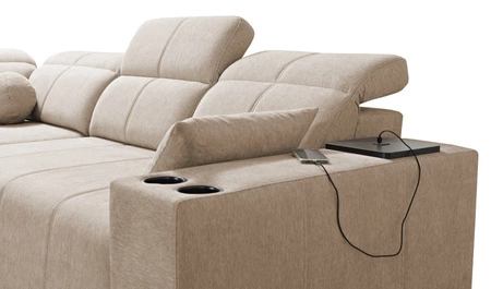 Narożnik z funkcją spania Tesalia II szary popiel lewostronny komfortowy narożnik do salonu z przesuwanym oparciem pojemnik na pościel