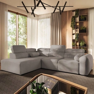 Narożnik z funkcją spania Cantare VII szary popiel lewostronny narożnik z pojemnikiem na pościel wykonany z trwałej tkaniny typu plusz