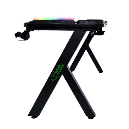 Biurko gamingowe Y-Striker czarne nowoczesne biurko wzbogacone oświetleniem LED blat pokryty karbonową powłoką