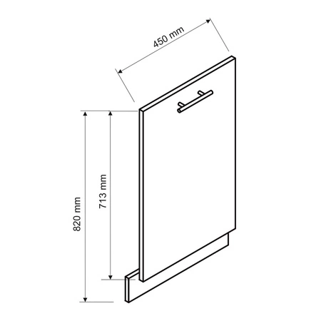 Front do zmywarki Zova FZ 45 P.U 446x713 jasny szary / biały odporny na parę wodną wysoką temperaturę i rozlaną ciecz frezowany uchwyt
